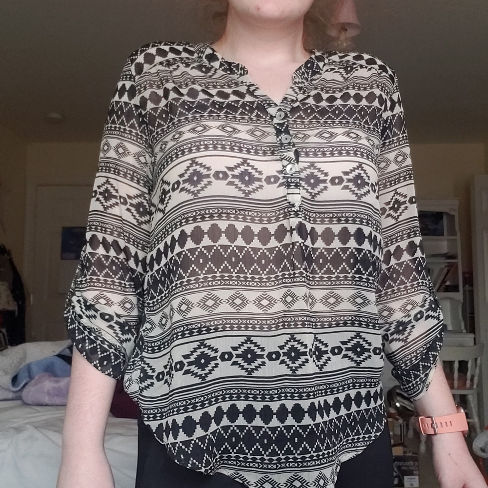 Button Up Aztec Blouse